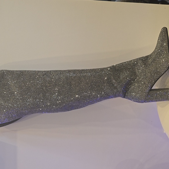 Gianni Bini RHINESTONE Crystal Over Knee High Heel Boots NEW Queen Bee Silver - Picture 3 of 9